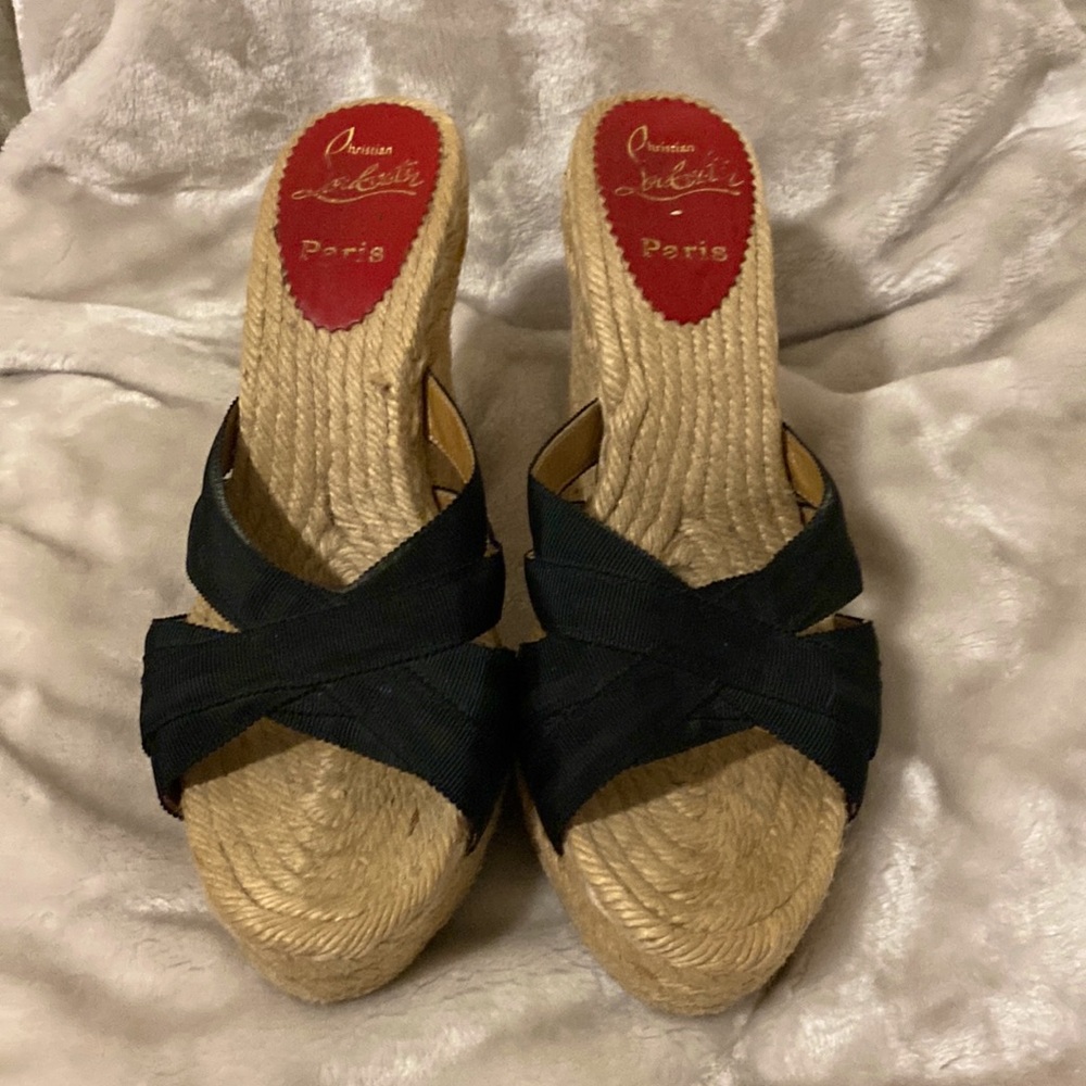 SOLD - Christian Louboutin Grosgrain Espadrille Sandal Wedges